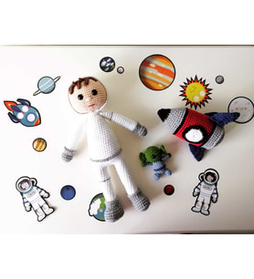 Astronot Furkan ve Uzay Takımı Amigurumi Organik Oyuncak
