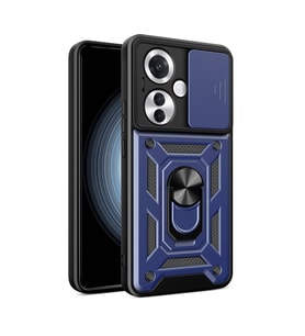 Oppo Reno 11F 5G Uyumlu Kılıf Magnetik Standlı Kamera Korumalı Zore Sürgülü Vega Kapak (Mavi)