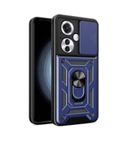 Oppo Reno 11F 5G Uyumlu Kılıf Magnetik Standlı Kamera Korumalı Zore Sürgülü Vega Kapak (Mavi)