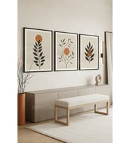 Minimalist Botanik Soyut Geometrik 3’lü Ahşap Çerçeveli Tablo Seti