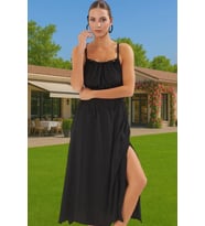 Maxi Dokuma Pamuklu Plaj Elbisesi Bisiklet Yaka Bağlamalı Yazlık Yüksek Kalite Modern Stil (36)