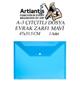 A3 Çıtçıtlı Dosya Mavi 1 Adet A-3 Çıt çıtlı Zarf Dosya Transparan 47x33.5 cm Büyük Boy Çıtçıtlı Dosya