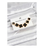 Mey İthalat® 316L Çelik Gold Siyah Renk 3 Boy Yonca Küpe Seti