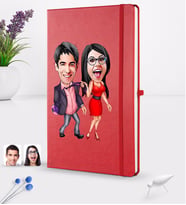 BK Gift Kişiye Özel Sevgililer Karikatürlü Karikatürlü Kırmızı Termo Deri Defter 16x24cm Model 4