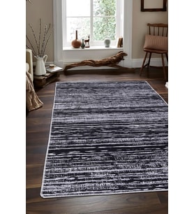 Dijidekor Halı Siyah Gri Cool Ym4700 Yıkanabilir  Kesme İnce Yolluk Kilim Salon Halısı Modelleri (Açık Gri - Siyah)