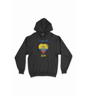 Quito Ekvator Bayraklı Kalpli Siyah Sweatshirt Hoodie