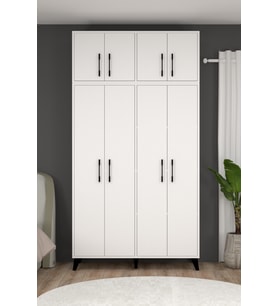 Aras Sekiz Kapaklı Modern Beyaz Gardırop XL