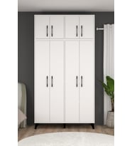 Aras Sekiz Kapaklı Modern Beyaz Gardırop XL