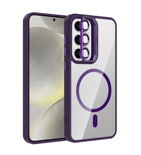Samsung Galaxy S25 Uyumlu Kılıf Standlı ve Kamera Lens Hediyeli M-Safe Şarj Özellikli Zore Etro Kapak (Koyu Mor)