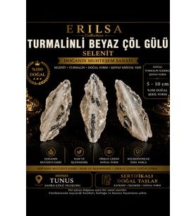Sertifikalı Turmalinli Beyaz Çöl Gülü Selenit Taşı Kütle - 5-10 cm Doğal Ham Kristal Nadir Parça