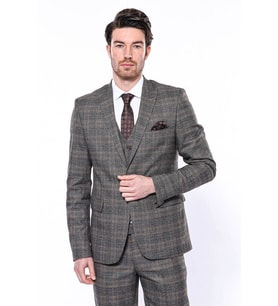 Ekose Slim Fit Füme Erkek Ceket - Wessi
