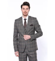 Ekose Slim Fit Füme Erkek Ceket - Wessi