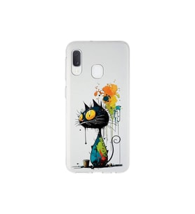 Samsung Galaxy A20e ile Uyumlu Splash Kedi Tasarımlı Şeffaf Silikon Kılıf