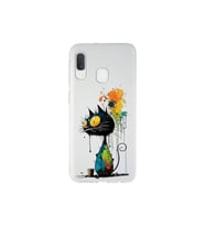 Samsung Galaxy A20e ile Uyumlu Splash Kedi Tasarımlı Şeffaf Silikon Kılıf