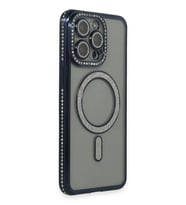 Newface Apple iPhone 15 Pro Kılıf Joke Simli Magneticsafe Kılıf - Lacivert