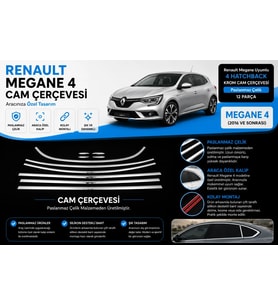 Renault Megane Uyumlu 4 Hatchback Krom Cam Çerçevesi 12 Parça 2016 Ve Sonrası