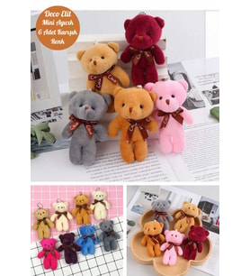 6 Adet Peluş Ayıcık Set Mini Yumoş Çanta Süsü Aksesuarı Anahtarlık Karışık Renk 11 cm