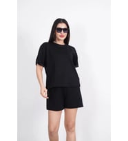 Osy Modal Yumuşak Dokulu Kumaş Bisiklet Yaka T-shirt Kısa Şort İkili Takım - Siyah
