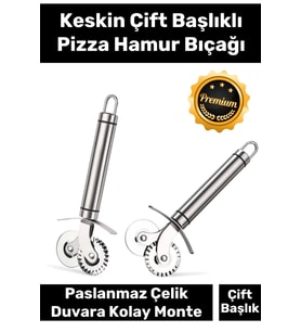 Premium Paslanmaz Çelik Dayanıklı Duvara Asılabilir Süper Keskin Çift Başlıklı Pizza Hamur Bıçağı