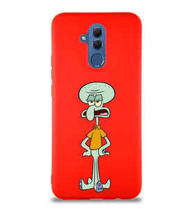 Huawei Mate 20 Lite Soft Premier Kapak Squidward Dokunaç Tasarımlı Silikon Kılıf - Kırmızı (Şeffaf)