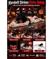 Halloween 100 cm Hareketli Sürünen Korku Bebeği Sesli Kırmızı Işıklı Gözlü Cadılar Bayramı Süsü