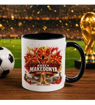 BK Gift Kuzey Mekadonya Taraftar Temalı Dünya Futbol Kupası Tasarımlı Siyah Kupa Bardak-3
