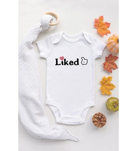 Liked Yazılı Bebek Body %100 Pamuklu Organik Baskılı Beyaz Çıtçıtlı Badi Zıbın