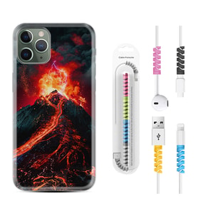 Apple iPhone 11 12 13 14 Pro Max Kılıf Kablo Koruma Spiral Silikon Yanardağ 1611