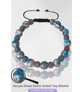 Sertifikalı Silver Hematitli Fasetli Sodalit Taşı Bileklik - Ayarlamalı (Çok Renkli)
