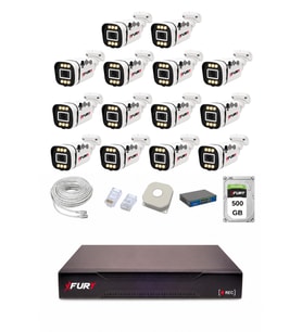 FURY IP 14 Kameralı 1080P Sesli 6 Warm LED Renkli Gece Görüşlü Güvenlik Kamera Sistemi 500GB 1606