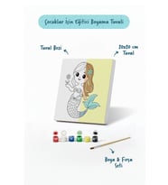 Deniz Kızı Figürlü Çocuk Boyama Tuvali – Şövalesiz Boya Seti 20x20