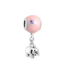 Fil Ve Mavi Balon Bilek İçin Gümüş Charm-Pembe