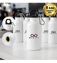 Logonuza Özel 5 Adet Kancalı Spor Su Matarası 600 ml Alüminyum Kurumsal Matara