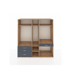 Kronos Dolap 7 Raflı 4 Çekmeceli 3 Askılı 220x59x243 Çam-Çam/Antrasit