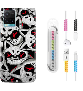 Vivo Y11S Y21S Y20 Y20S Y70 Kılıf Kablo Koruma Spiral Silikon Kızgın Kediler 1781