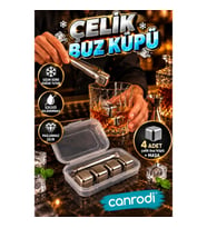 Çelik Buz Küpü Seti 4'lü Sulandırmayan Soğutucu Taşlar Maşalı