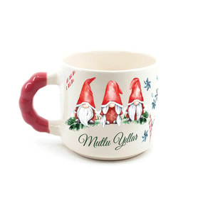 Mutlu Yıllar 3 Noel Baba Baskılı Kırmızı Kulplu Boncuk Yılbaşı Kupası