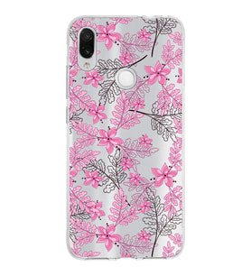 Xiaomi Redmi Note 7 Uyumlu Kapak Floral Pembe Tasarımlı Şeffaf Silikon Kılıf