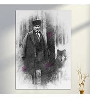 Atatürk Mustafa Kemal Karakalem Efektli Makam Panosu Kanvas Tablo Resmi Kurumlara Uygundur