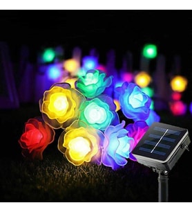 Solar 30Led Ampül 4M İp Gül Desen Güneş Enerjili Dekorasyon Doğum Günü Düğün (Çok Renkli)
