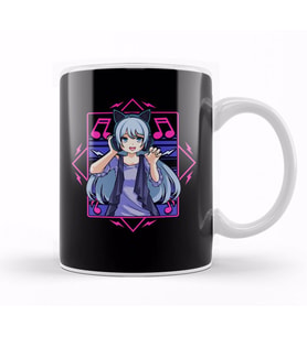 Vaporwave Japanese Anime Girl Headphones Punk Kawaii Manga Kupa Bardak Porselen