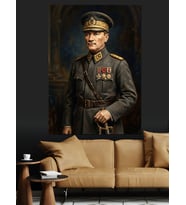 Askeri Üniformalı Mareşal Atatürk Portresi Dekoratif Kanvas - Mdf Ahşap Tablo