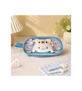 Sevimli Tavşan Cinnamoroll Desenli Peluş Kalem Kutusu ve Rozet Seti