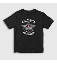 Presmono Unisex Çocuk Siyah Rock And Roll Aerosmith T-Shirt 386551tt