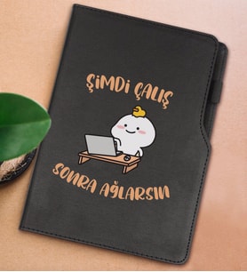 BK Gift Şimdi Çalış Sonra Ağlarsın Tasarımlı Siyah Termo Deri Not Defteri 15x21cm-1