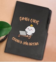 BK Gift Şimdi Çalış Sonra Ağlarsın Tasarımlı Siyah Termo Deri Not Defteri 15x21cm-1