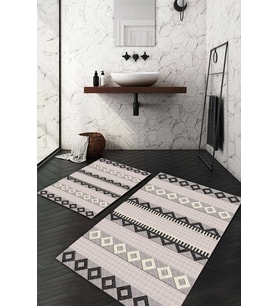 Dijital Baskılı Kaymaz Taban Yıkanabilir 2'li Klozet Takımı Banyo Paspası NDKZ-HP-660 (Bej)