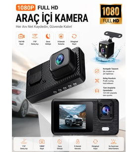 Wi-Fi APP Destekli 1080P 3 Kameralı Araç İçi Araba Kamerası  Gece Görüşü & 140° Geniş Açı DVR