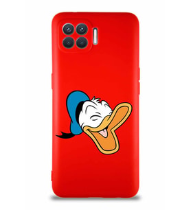 Oppo Reno 4 Lite Soft Premier Kapak Donald Duck-E Tasarımlı Silikon Kılıf - Kırmızı (Şeffaf)