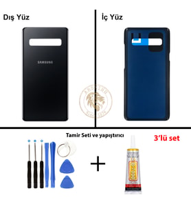 Samsung S10 Siyah Arka Pil Kapağı Batarya Kapağı Lazer Kesim + Yapıştırıcı ve Vida Seti